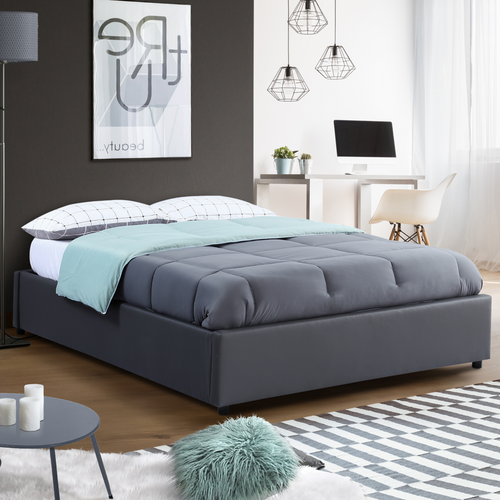 Lit Coffre Double Miami Avec Sommier 140 X 190 Cm Pvc Gris