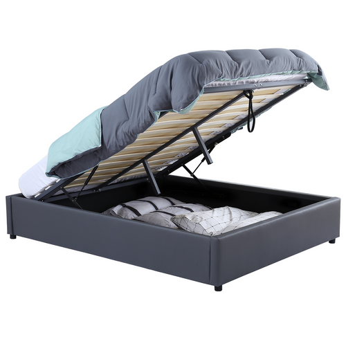 Lit Coffre Double Miami Avec Sommier 140 X 190 Cm Pvc Gris