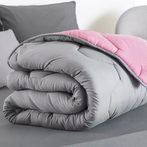Couette 220x240 Cm Abby Bicolore Rose Et Gris 300 Gr