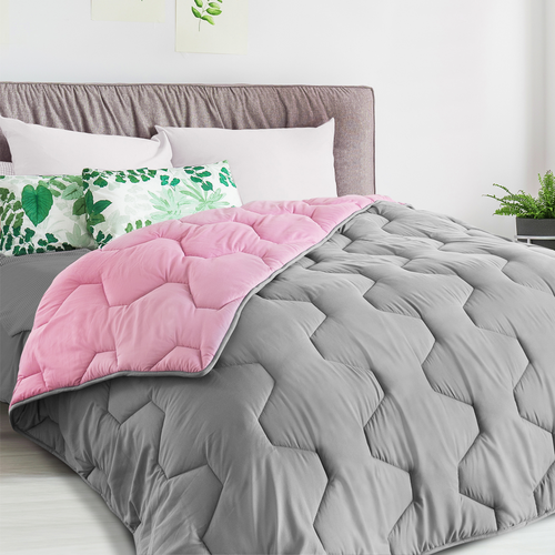 Couette 220x240 Cm Abby Bicolore Rose Et Gris 300 Gr