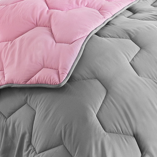 Couette 220x240 Cm Abby Bicolore Rose Et Gris 300 Gr