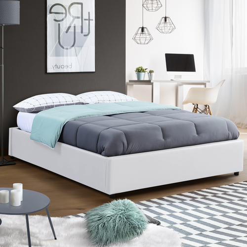 Lit Coffre Double Miami Avec Sommier 160 X 200 Cm Pvc Blanc