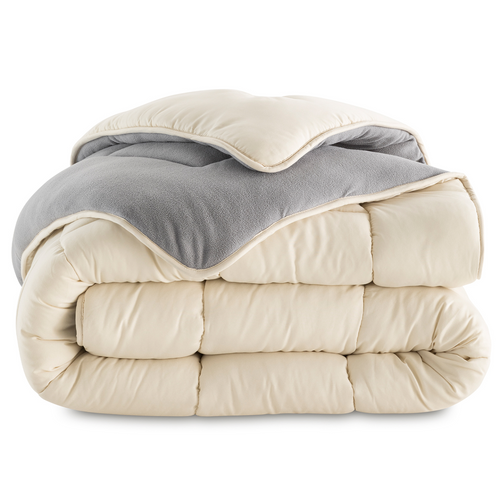 Couette 220x240 Cm Zoe Polaire Biface Gris Et Crème 400 Gr