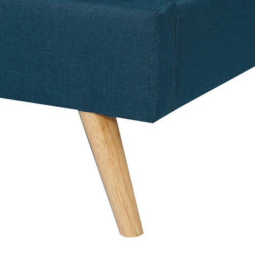 Lit Double Scandinave Oslo Avec Tête De Lit Et Sommier 140 X 190 Cm Tissu Bleu Canard