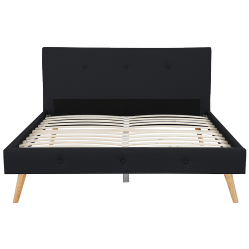 Lit Double Scandinave Oslo Avec Tête De Lit Et Sommier 160 X 200 Cm Tissu Noir