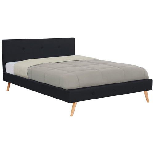 Lit Double Scandinave Oslo Avec Tête De Lit Et Sommier 160 X 200 Cm Tissu Noir