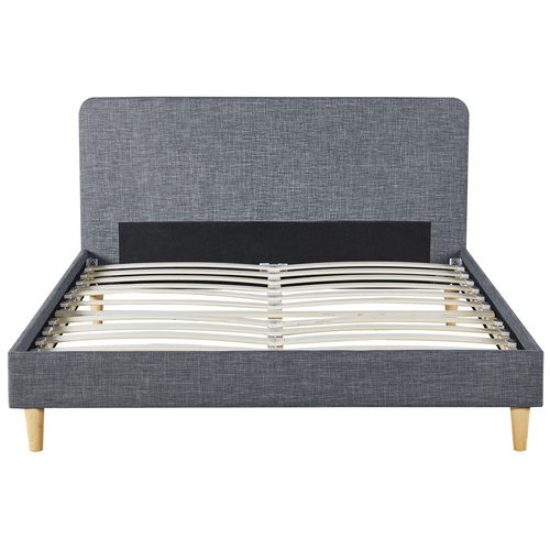 Lit Double Scandinave Balta Avec Tête De Lit Et Sommier 140 X 190 Cm Tissu Gris Anthracite
