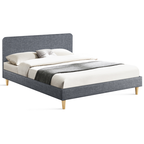 Lit Double Scandinave Balta Avec Tête De Lit Et Sommier 140 X 190 Cm Tissu Gris Anthracite