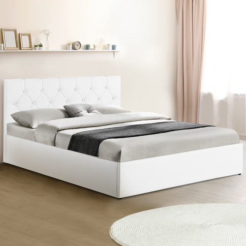 Lit Coffre Double Austin Avec Tête De Lit Et Sommier 140 X 190 Cm Pvc Blanc