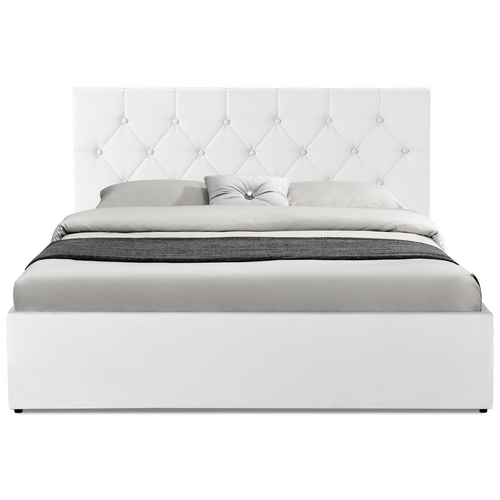 Lit Coffre Double Austin Avec Tête De Lit Et Sommier 140 X 190 Cm Pvc Blanc