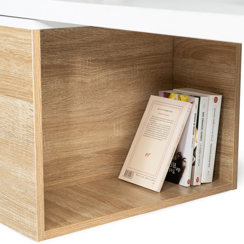 Table Basse Rotative Bois Et Blanc 360° Lizzi Extensible Avec Coffre