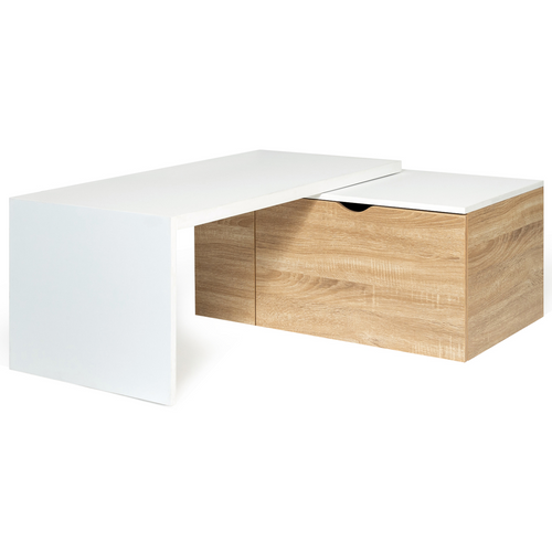 Table Basse Rotative Bois Et Blanc 360° Lizzi Extensible Avec Coffre