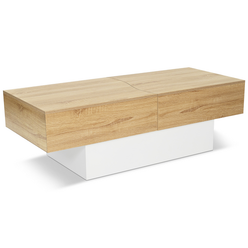 Table Basse Coulissante Rectangulaire Marta Bois Blanc Et Imitation Hêtre