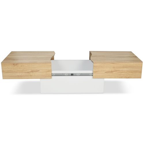 Table Basse Coulissante Rectangulaire Marta Bois Blanc Et Imitation Hêtre