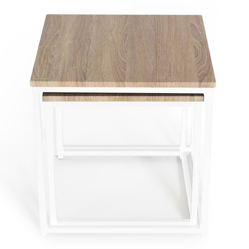 Lot De 2 Tables Basses Gigognes Detroit 40/45 Design Industriel Bois Et Métal Blanc