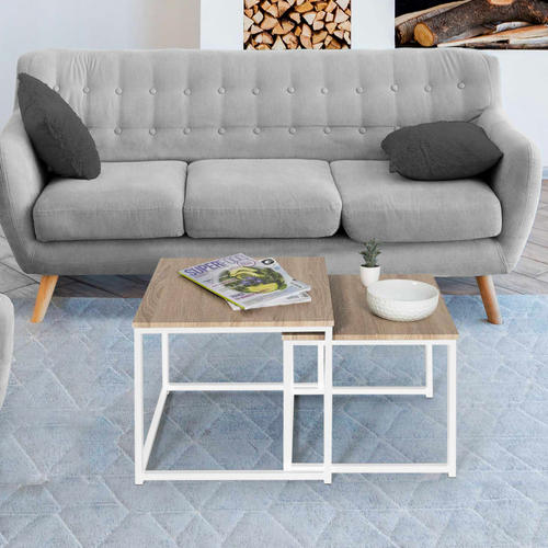 Lot De 2 Tables Basses Gigognes Detroit 40/45 Design Industriel Bois Et Métal Blanc