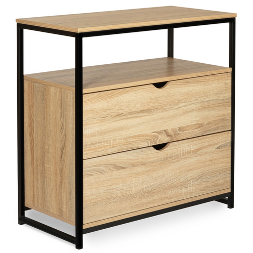 Commode 2 Tiroirs Detroit 80 Cm Design Industriel Avec Étagère