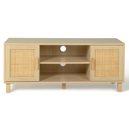 Meuble TV 115 Cm Vintage Elin 2 Portes Effet Naturel Cannage