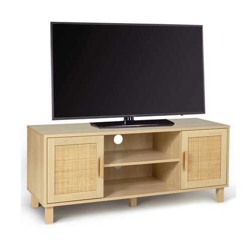 Meuble TV 115 Cm Vintage Elin 2 Portes Effet Naturel Cannage