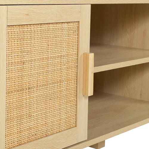 Meuble TV 115 Cm Vintage Elin 2 Portes Effet Naturel Cannage
