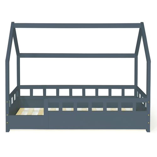 Lit Cabane Enfant 80 X 160 Cm Neree Gris Avec Sommier Et Barrières