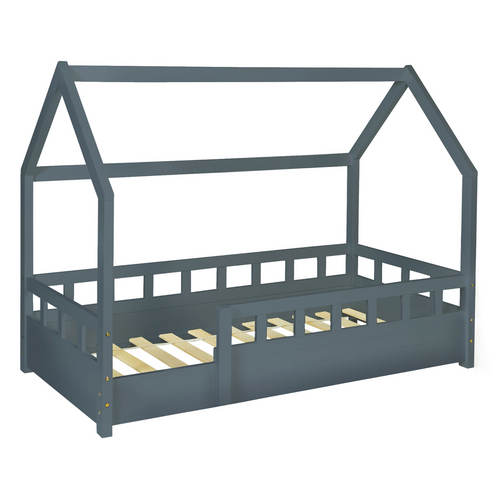 Lit Cabane Enfant 80 X 160 Cm Neree Gris Avec Sommier Et Barrières