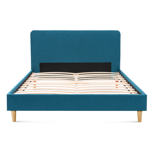 Lit Double Scandinave Balta Avec Tête De Lit Et Sommier 160 X 200 Cm Tissu Bleu Canard