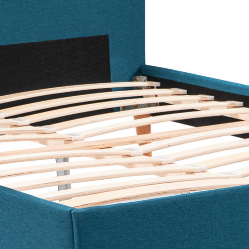 Lit Double Scandinave Balta Avec Tête De Lit Et Sommier 160 X 200 Cm Tissu Bleu Canard