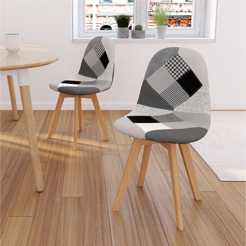 Lot De 2 Chaises Scandinaves Sara Motifs Patchworks Noirs, Gris Et Blancs