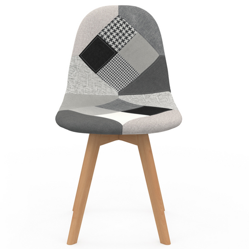 Lot De 2 Chaises Scandinaves Sara Motifs Patchworks Noirs, Gris Et Blancs