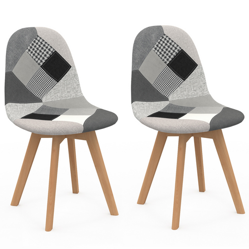Lot De 2 Chaises Scandinaves Sara Motifs Patchworks Noirs, Gris Et Blancs