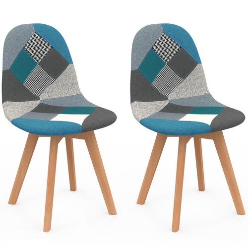 Lot De 2 Chaises Scandinaves Sara Motifs Patchworks Bleus