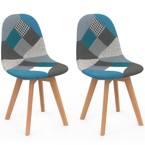 Lot De 2 Chaises Scandinaves Sara Motifs Patchworks Bleus