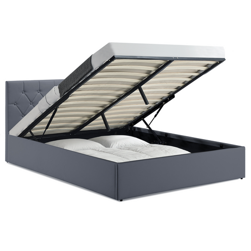 Lit Coffre Double Austin Avec Tête De Lit Et Sommier 160 X 200 Cm Pvc Gris