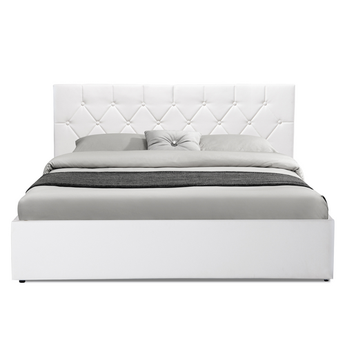 Lit Coffre Double Austin Avec Tête De Lit Et Sommier 160 X 200 Cm Pvc Blanc