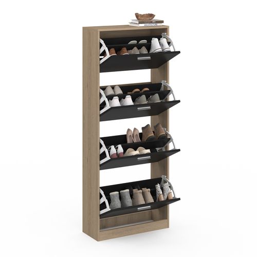 Meuble à Chaussures 24 Paires Klark Imitation Hêtre 4 Portes Noires