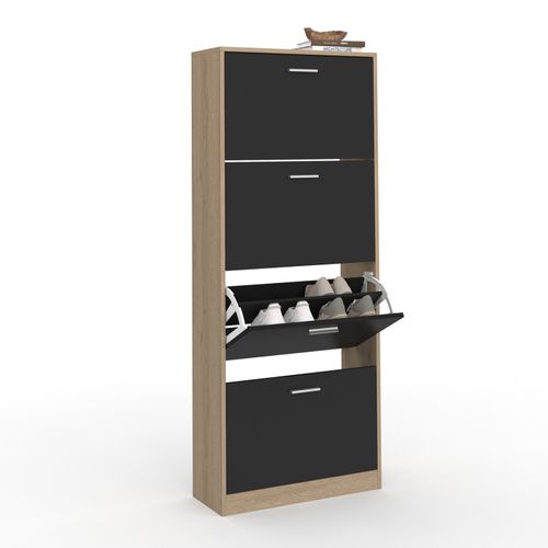 Meuble à Chaussures 24 Paires Klark Imitation Hêtre 4 Portes Noires