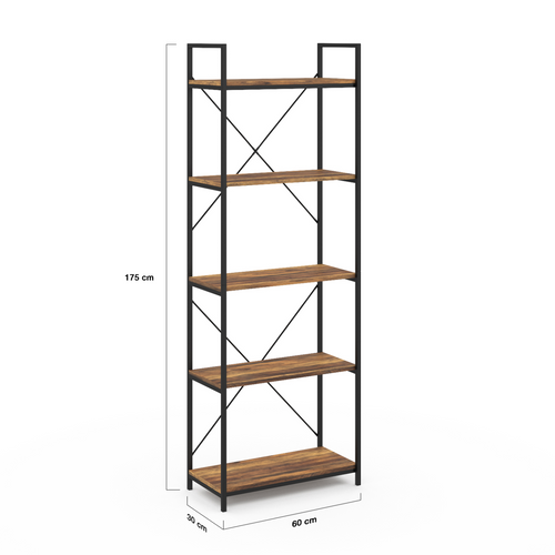 Etagère 5 Niveaux Hawkins Bois Foncé Design Industriel 170 Cm