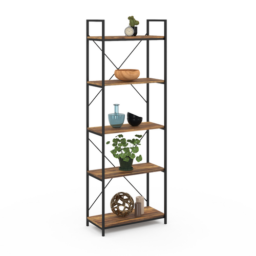 Etagère 5 Niveaux Hawkins Bois Foncé Design Industriel 170 Cm