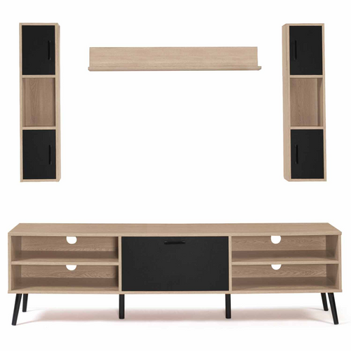 Ensemble Meuble TV 180 Cm Et Étagères Houston Bois Et Noir