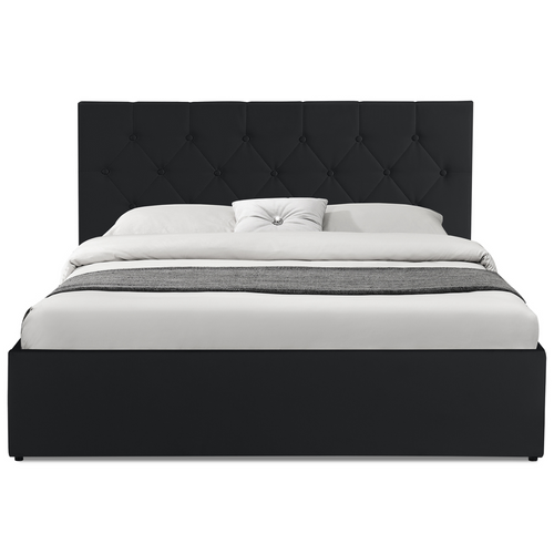 Lit Coffre Double Austin Avec Tête De Lit Et Sommier 140 X 190 Cm Pvc Noir
