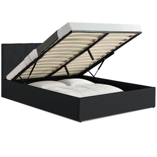 Lit Coffre Double Austin Avec Tête De Lit Et Sommier 140 X 190 Cm Pvc Noir