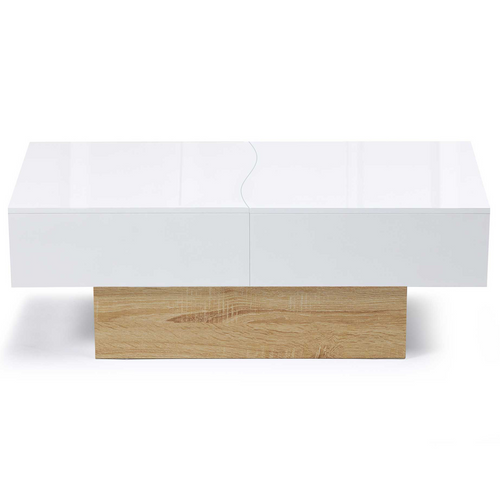 Table Basse Coulissante Rectangulaire Marta Bois Imitation Hêtre Et Blanc