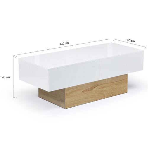 Table Basse Coulissante Rectangulaire Marta Bois Imitation Hêtre Et Blanc