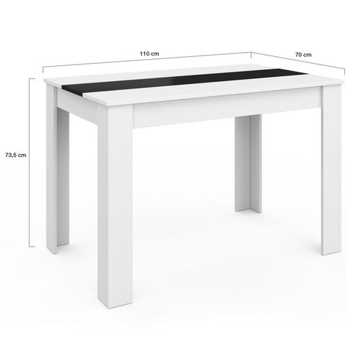 Table à Manger Rectangle Rozy 4 Personnes Blanche Et Noire 110 Cm