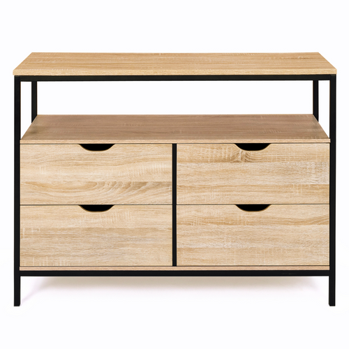 Commode 4 Tiroirs Detroit 110 Cm Design Industriel Avec Étagère