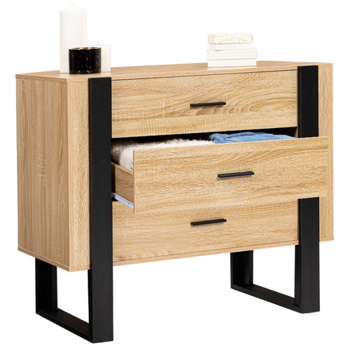 Commode 3 Tiroirs Phoenix 80 Cm Bois Et Noir