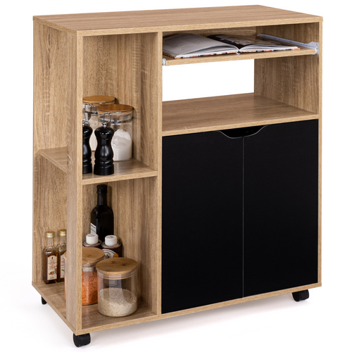 Desserte De Cuisine Cosi Bois Façon Hêtre Et Portes Noires L.76 Cm