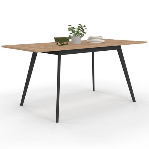 Table Scandinave Extensible Rectangle Inga 4-8 Personnes Plateau Bois Pieds Noirs 110-150 Cm