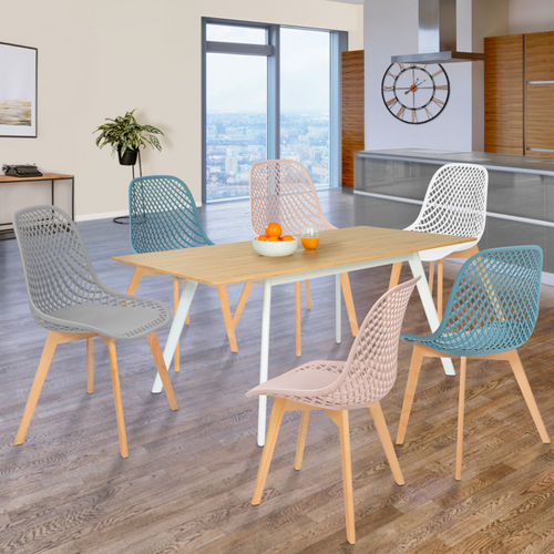 Lot De 6 Chaises Mandy Mix Color Pastel Rose, Blanc, Gris Clair X2, Bleu X2